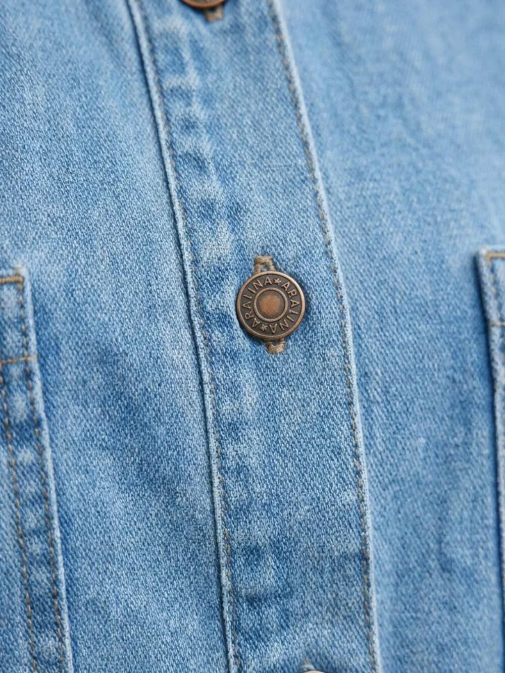Light Wash Casual Women's Cute 3/4 Sleeve Drop Shoulder Pocket Denim Shirt